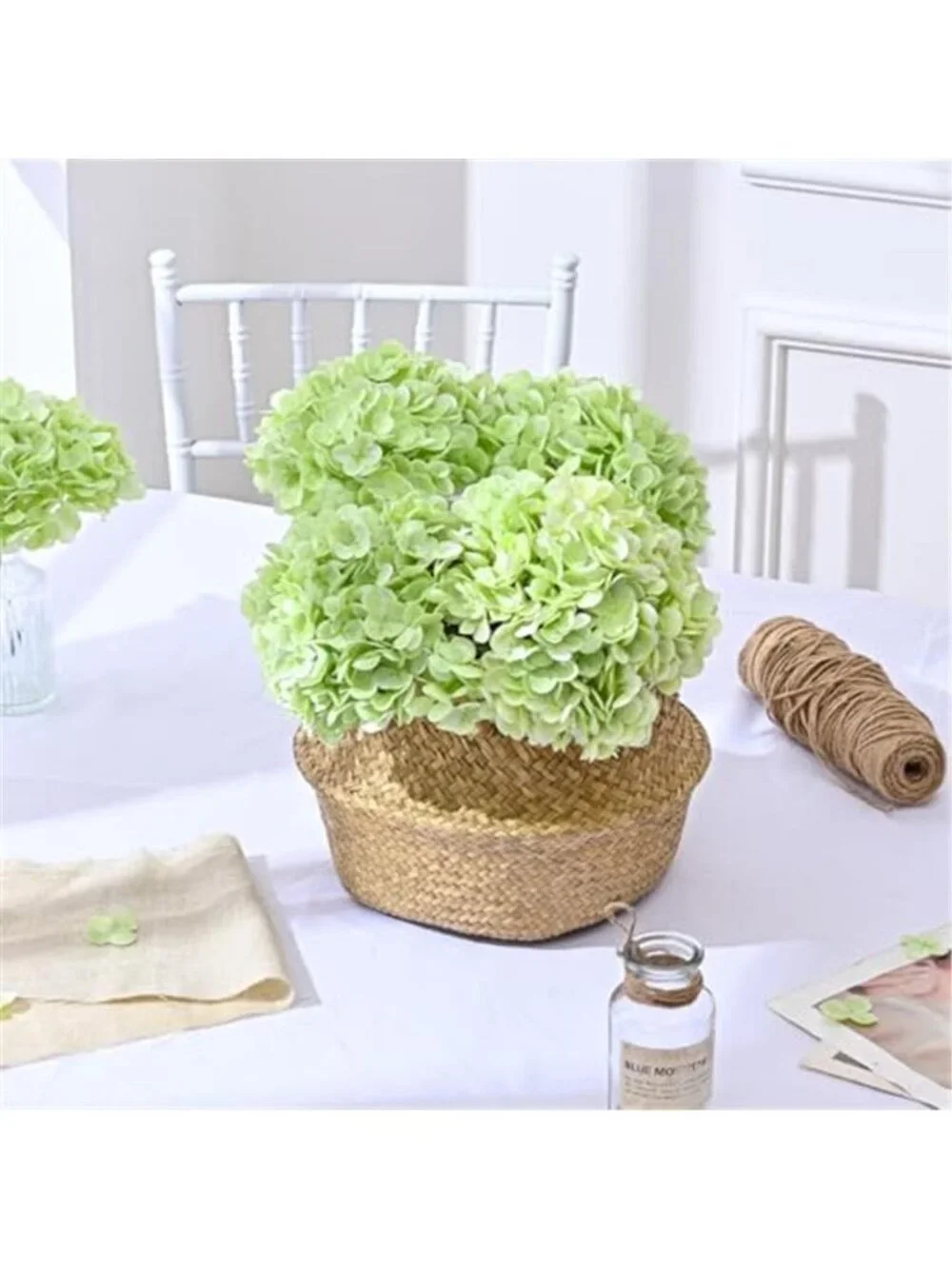 4Pcs Real Touch Artificial Hydrangea Flowers Light Green Faux Silk Wedding Decor